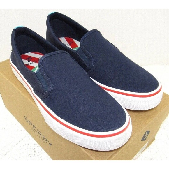 Womens Sperry Top-Sider Crest Twin Gore Twisted Navy Textile Slip-On Sneaker NWT - Picture 1 of 5